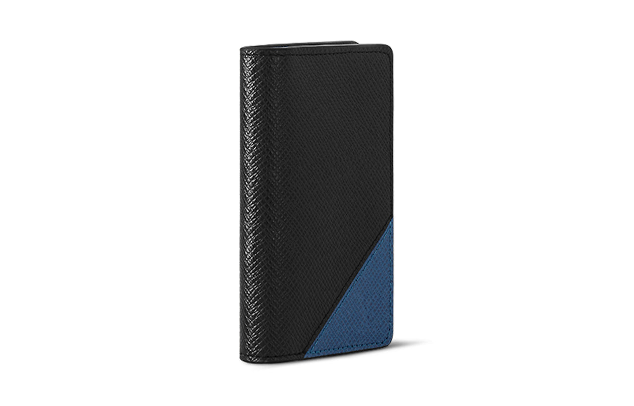 LOUIS VUITTON Taïga Cow Leather Wallet Regular Men's Black/Peacock Blue