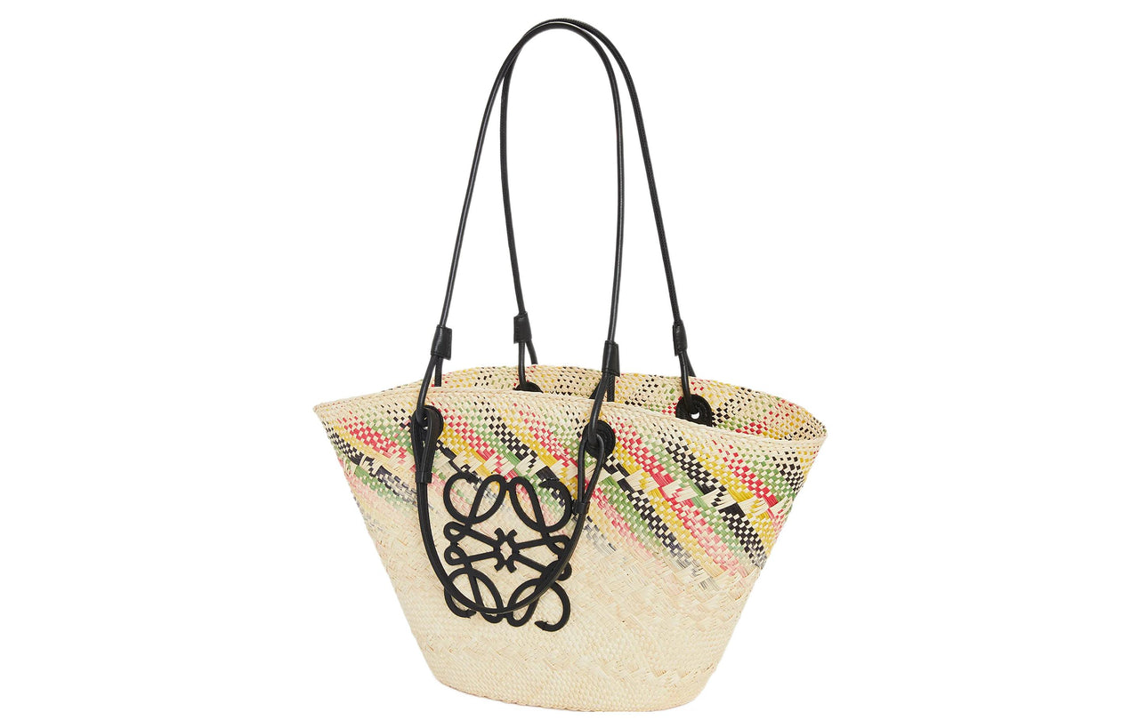 LOEWE Anagram Basket Palm Fiber With Cow Leather Handbag, Shoulder Bag Women's Natural