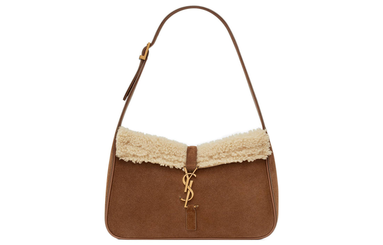 SAINT LAURENT LE5A7 Shearling With Suede Shoulder Bag, Handbag, Shoulder Bag Women's Brown
