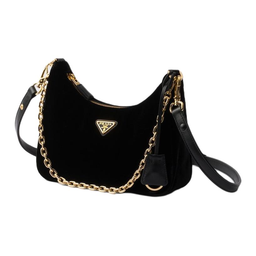 PRADA Velvet Handbag, Shoulder Bag Mini Women's Black
