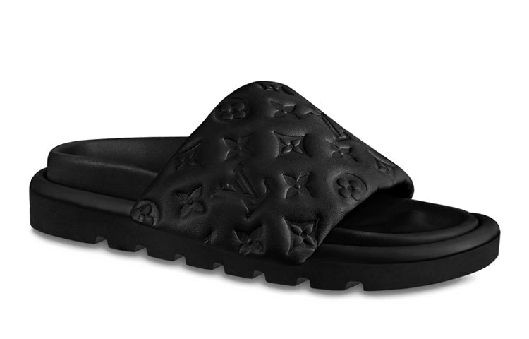 LOUIS VUITTON Pillow Down Slippers Women's Black