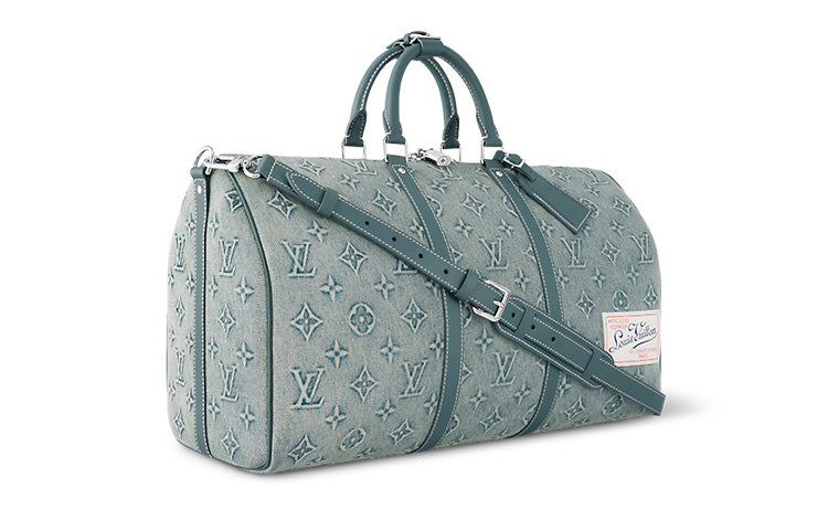 LOUIS VUITTON Keepall Bandouliere 50 Monogram Washed Denim Coated Canvas
