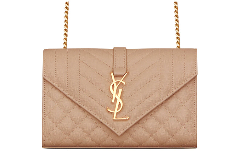 SAINT LAURENT Grained Leather Envelope Bag Crossbody Bag Shoulder Bag Women's Dark Beige