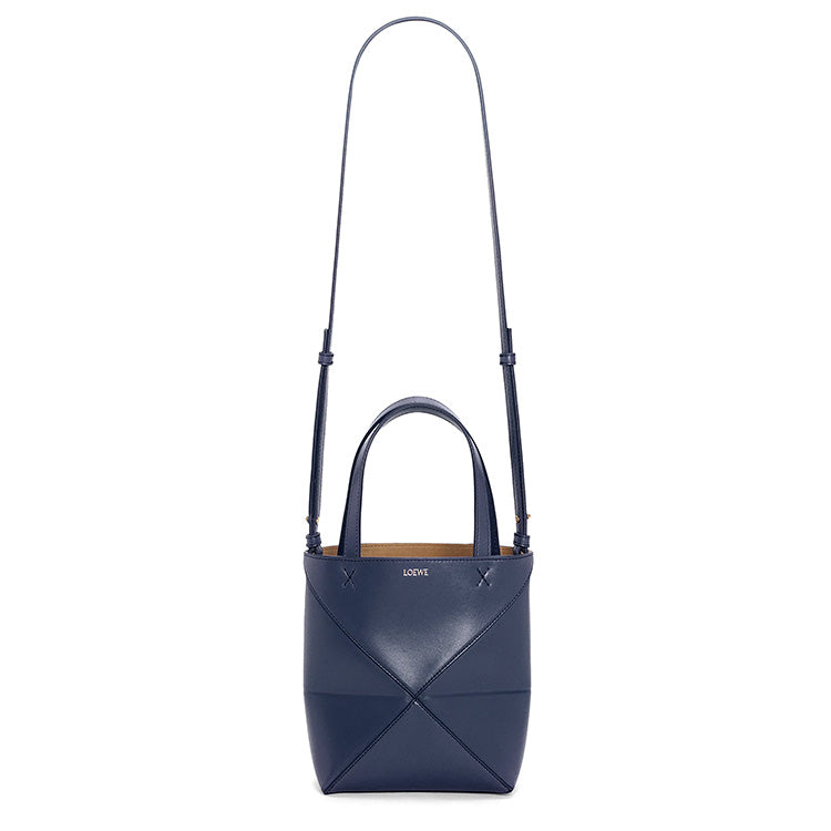LOEWE Shiny Cow Leather Tote Bag, Shopping Bag, Handbag Mini Women's Dark Blue
