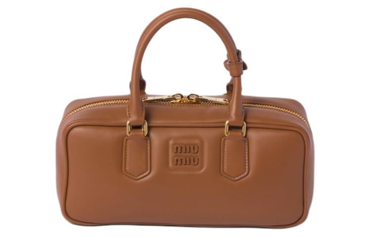 MIU MIU Arcadie Series Leather Bowling Bag, Shoulder Bag, Crossbody Bag, Handbag Women's Cognac