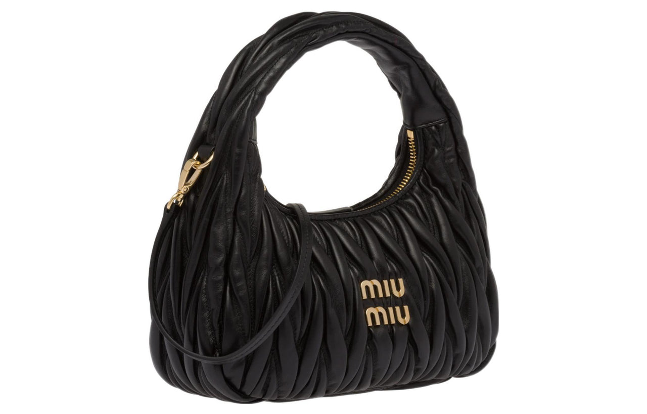 MIU MIU Soft Sheep Leather Hobo Bag Shoulder Bag Portable Crossbody Bag Regular Women's Black