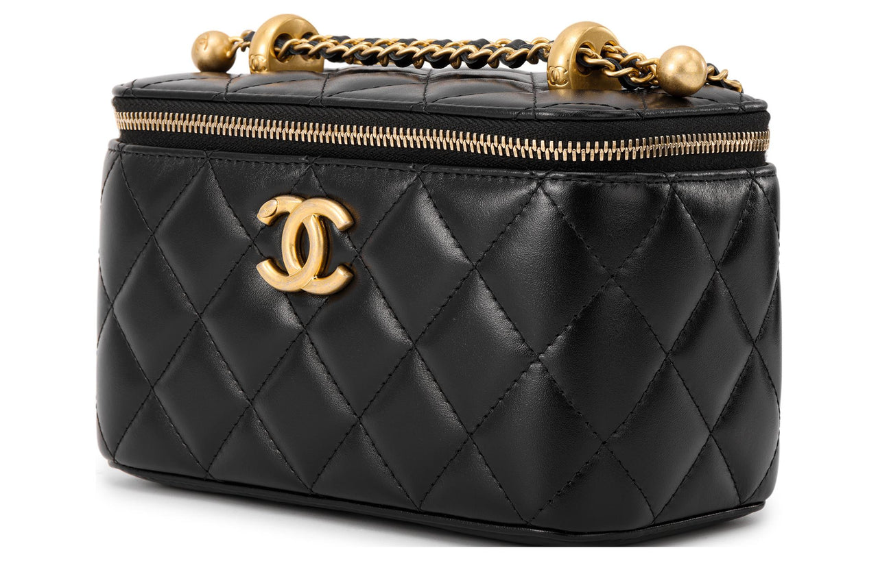 CHANEL Cow Leather Makeup Bag Box Bag Crossbody Bag Shoulder Bag Women's Black