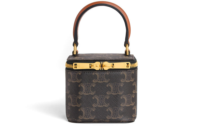 CELINE Triomphe Canvas-paneled Calfskin Trim Box Bag Shoulder Bag Crossbody Bag Handbag Mini Women's Tawny