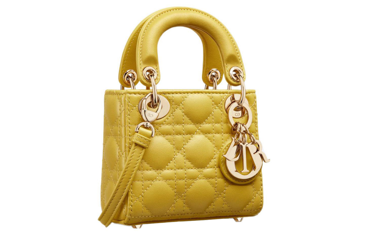 DIOR Lady Dior Sheepskin Dior Bag Shoulder Bag Crossbody Bag Handbag Extra Mini Women's Mustard Yellow