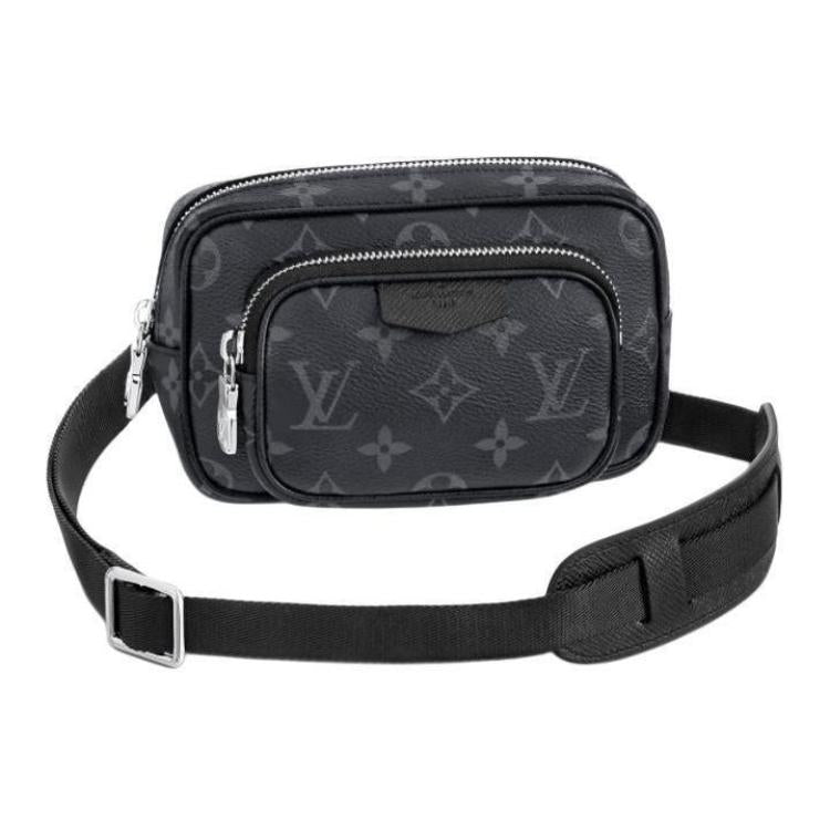 LOUIS VUITTON Canvas With Leather Handheld Crossbody Bag Sling Bag Small Size Men's Black