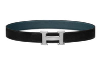 HERMES Fashion Elegance Individual Silver Buckle Togo Calfskin Double-Sided Leather Belt Women's Black Width: 3.2cm