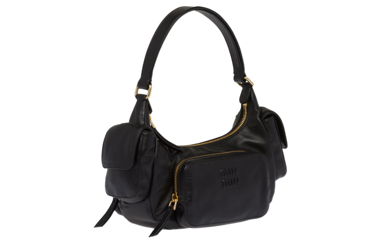 MIU MIU Soft Sheep Leather Biker Bag Shoulder Bag Handbag Women's Black