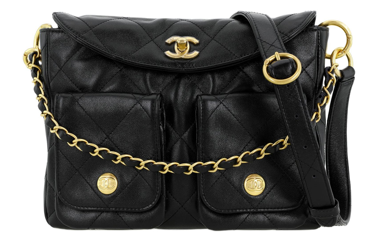 CHANEL Smooth Cow Leather Shoulder Bag Crossbody Bag Small Size Women's Black
