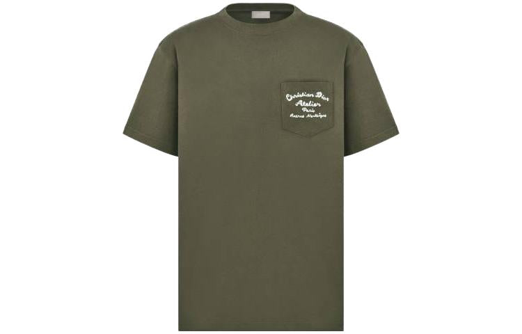 DIOR Back Letter Print Crew Neck Pullover Short Sleeved T Shirt Men's Dark Green