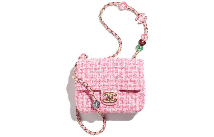 CHANEL Twill Velvet Flap Crossbody Bag Shoulder Bag Women's Pink