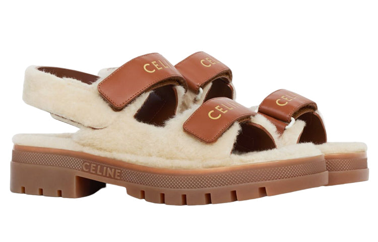 CELINE Beach Sandals Women's White Brown