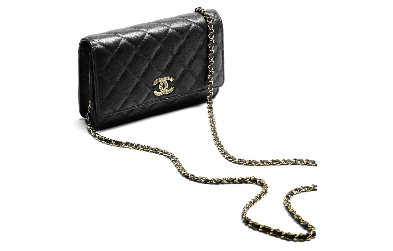 CHANEL WOC22K Fall And Winter Grain Embossed Calfskin Shoulder Bag, Crossbody Bag Women's Black