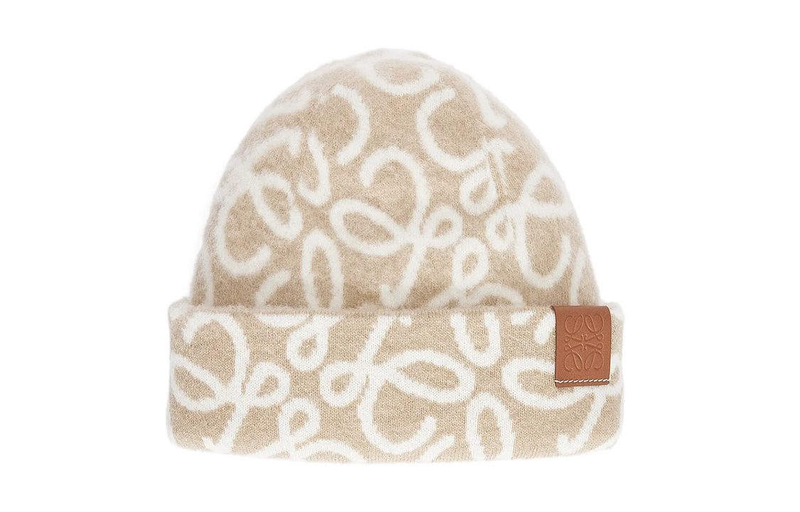 LOEWE Wool Polyamide Beanies Women's Ecru/Gray