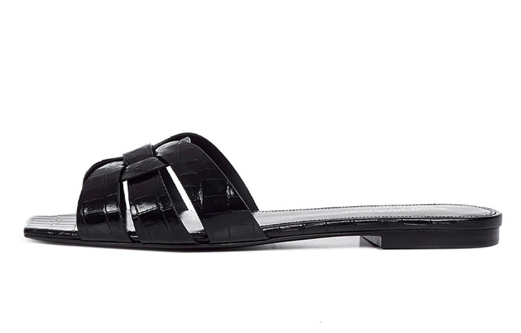 SAINT LAURENT Crocodile-effect Crossover Strap Sandals