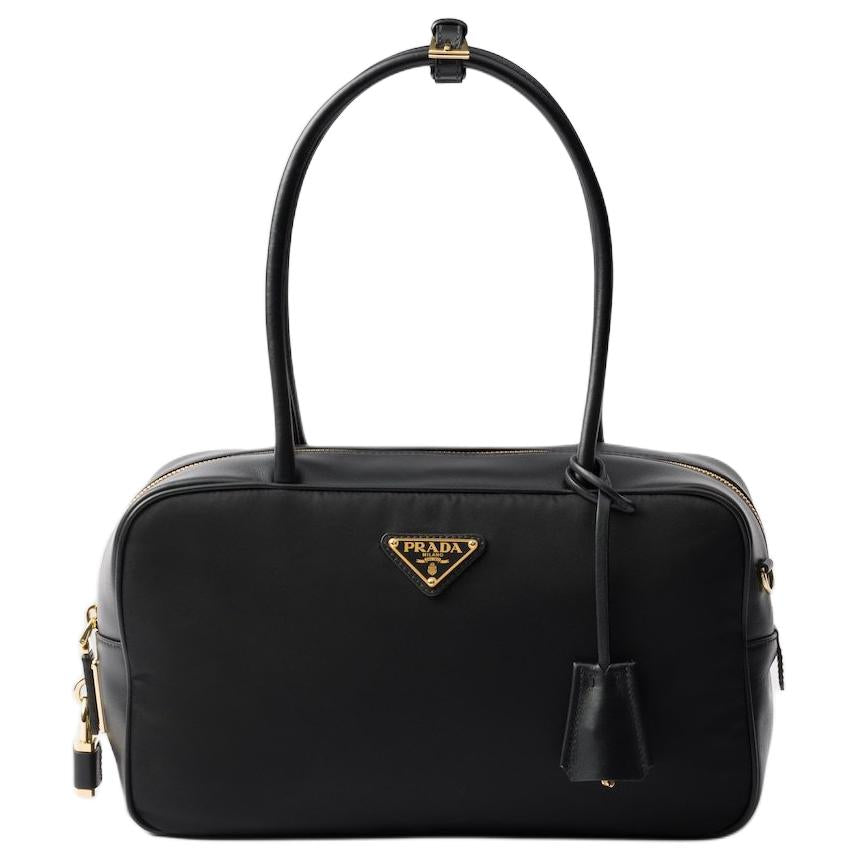 PRADA Recycled Nylon With Leather Handbag Medium Size Women's Black