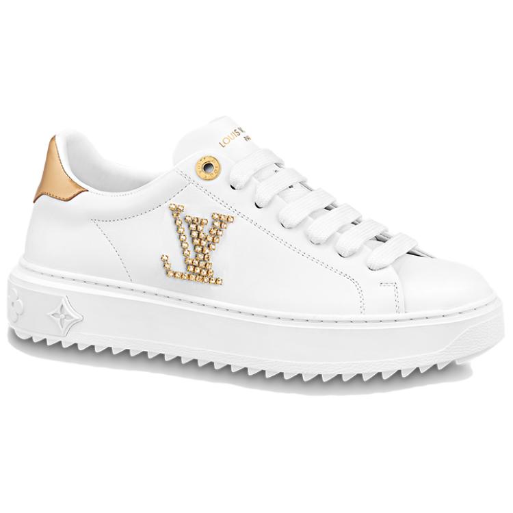 LOUIS VUITTON Time Out Sneakers 'White With Gold Rhinestone Logo' Women's