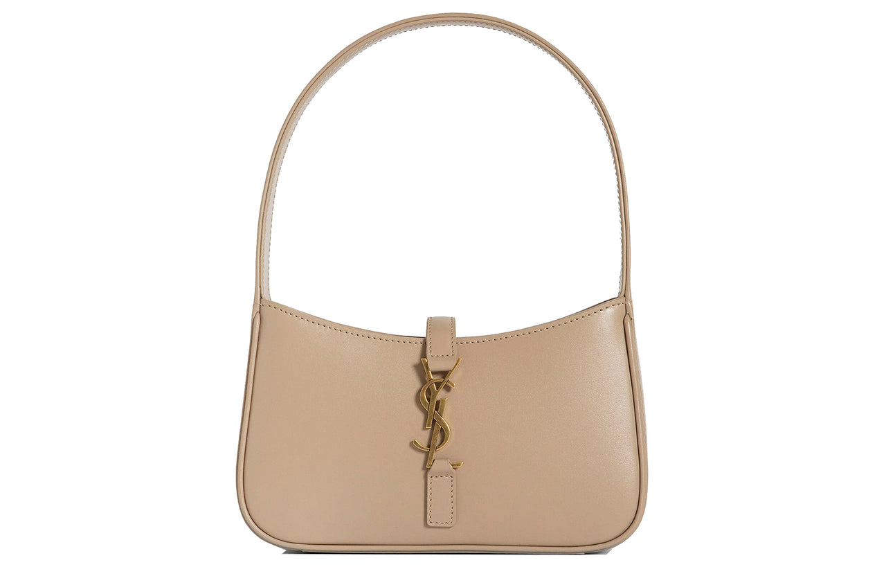 SAINT LAURENT LE5A7 Smooth Cow Leather Hobo Bag, Handbag, Shoulder Bag Women's Dark Beige