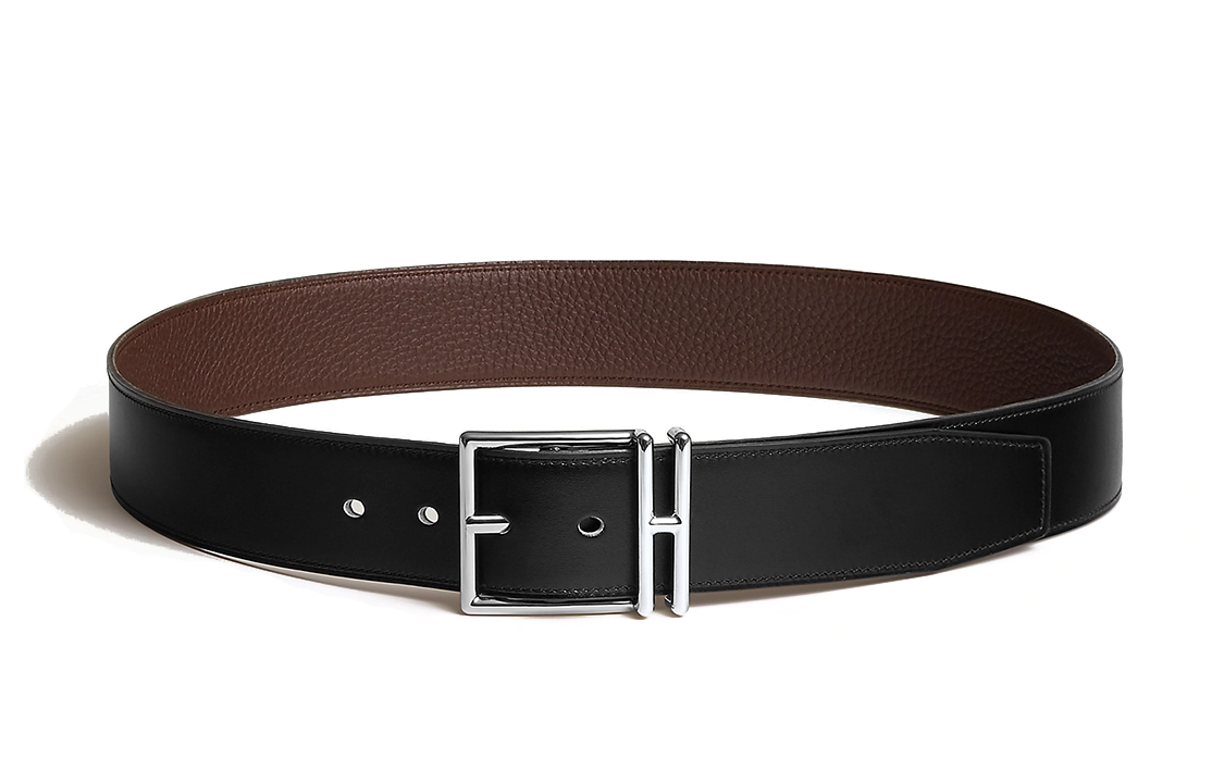 HERMES Cow Leather Leather Belts Men's Black/Chocolate Width: 4cm