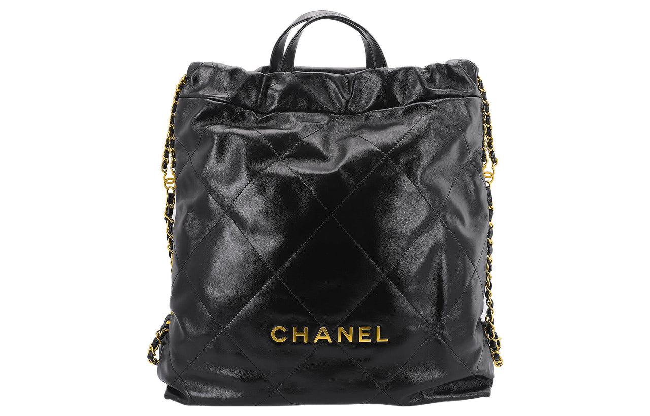 CHANEL 22Bag Shiny Calfskin Backpack Large Size Women's Black