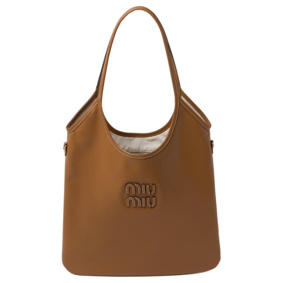 MIU MIU Leather Tote Bag, Shopping Bag, Handbag Women's Cognac