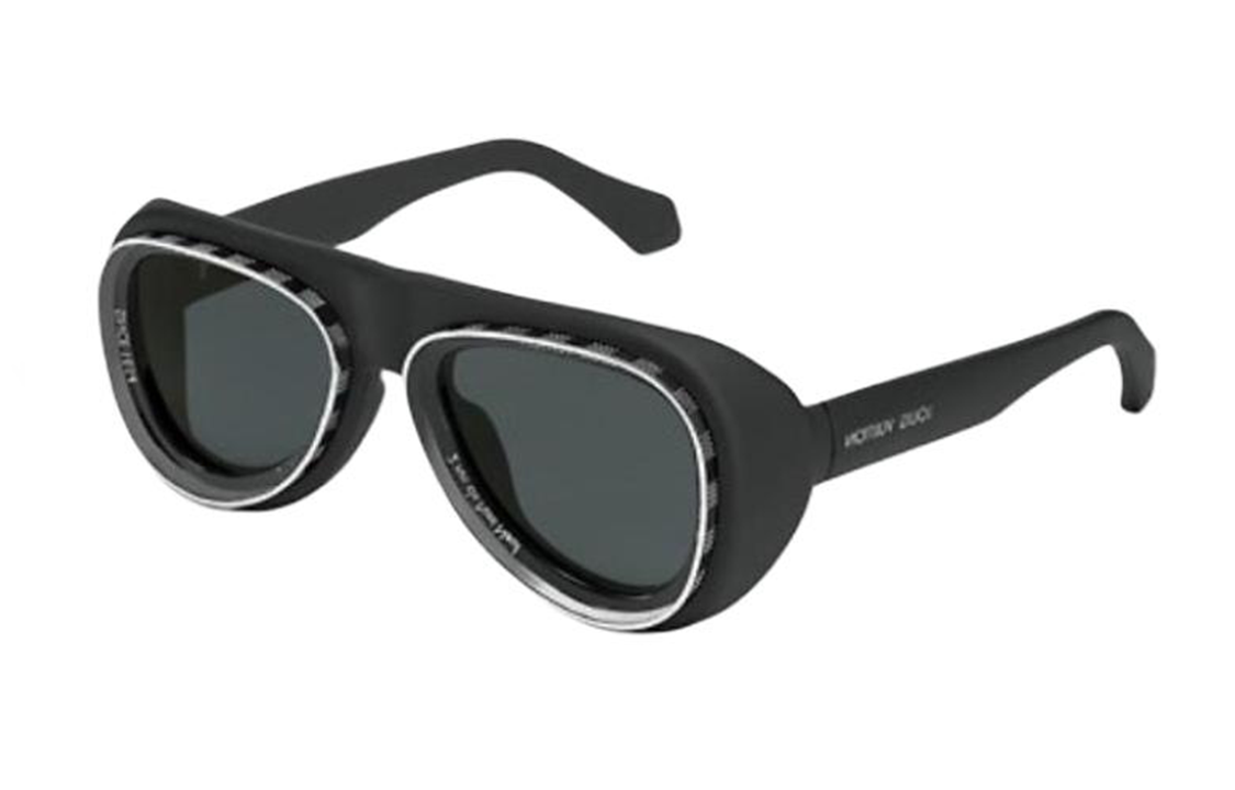 LOUIS VUITTON Metallic Nylon Irregular Shape Sunglasses Men's Black