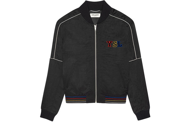 SAINT LAURENT Embroidered Logo Zipped Bomber Jacket