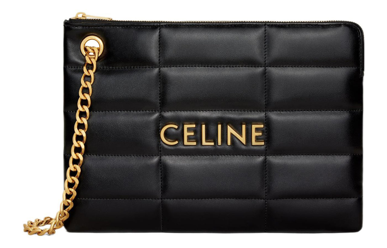 CELINE Calfskin Handbag Clutch Trumpets Women's Black