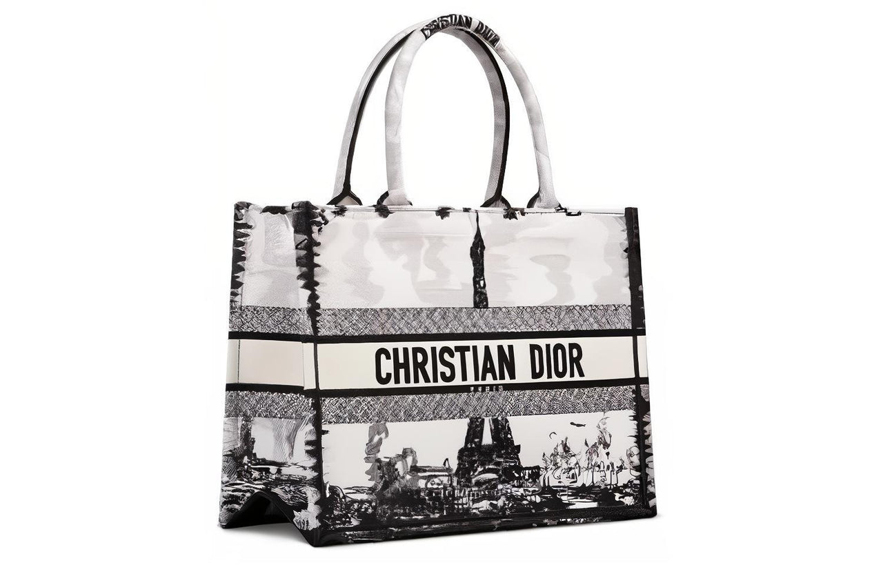 DIOR Embroidery Tote Bag, Shopping Bag, Handbag Medium Size Women's Black