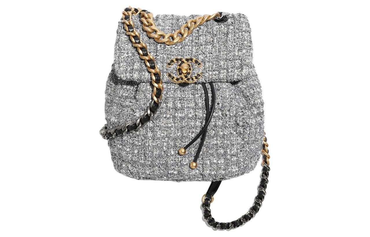 CHANEL 19Bag Twill Velvet Backpack Women's Gray