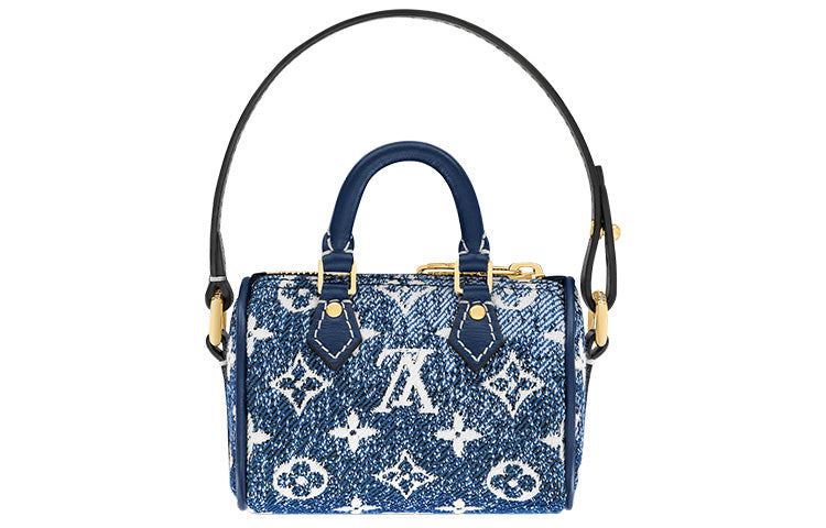 LOUIS VUITTON Speedy Denim Pillow Bag Key Pouch Coin Purse Extra Mini Women's Blue