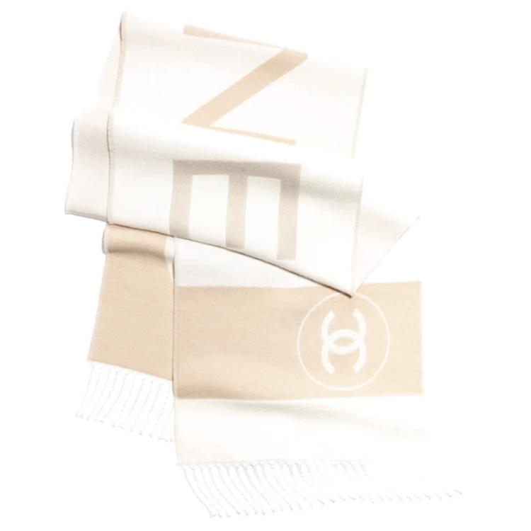 CHANEL Wool Knit Scarves Women's Beige