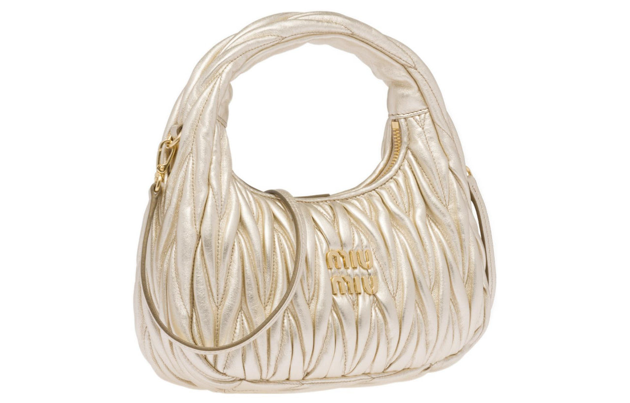 MIU MIU Wander Series Soft Sheep Leather Crescent Bag Shoulder Bag Crossbody Bag Handbag Small Size Women's Pyrite