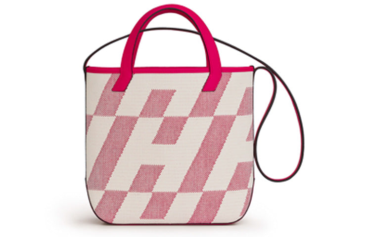 HERMES Cabas Canvas With Swift Calfskin Shoulder Bag Crossbody Bag Handbag Women's Pink