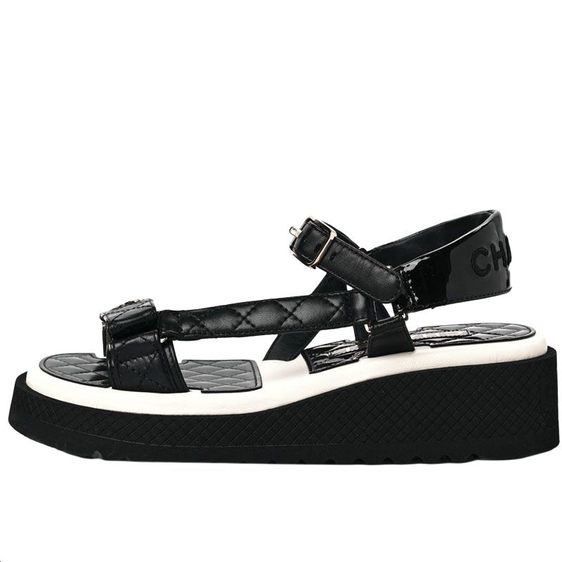 CHANEL Strap Sandals 5cm Women's Black