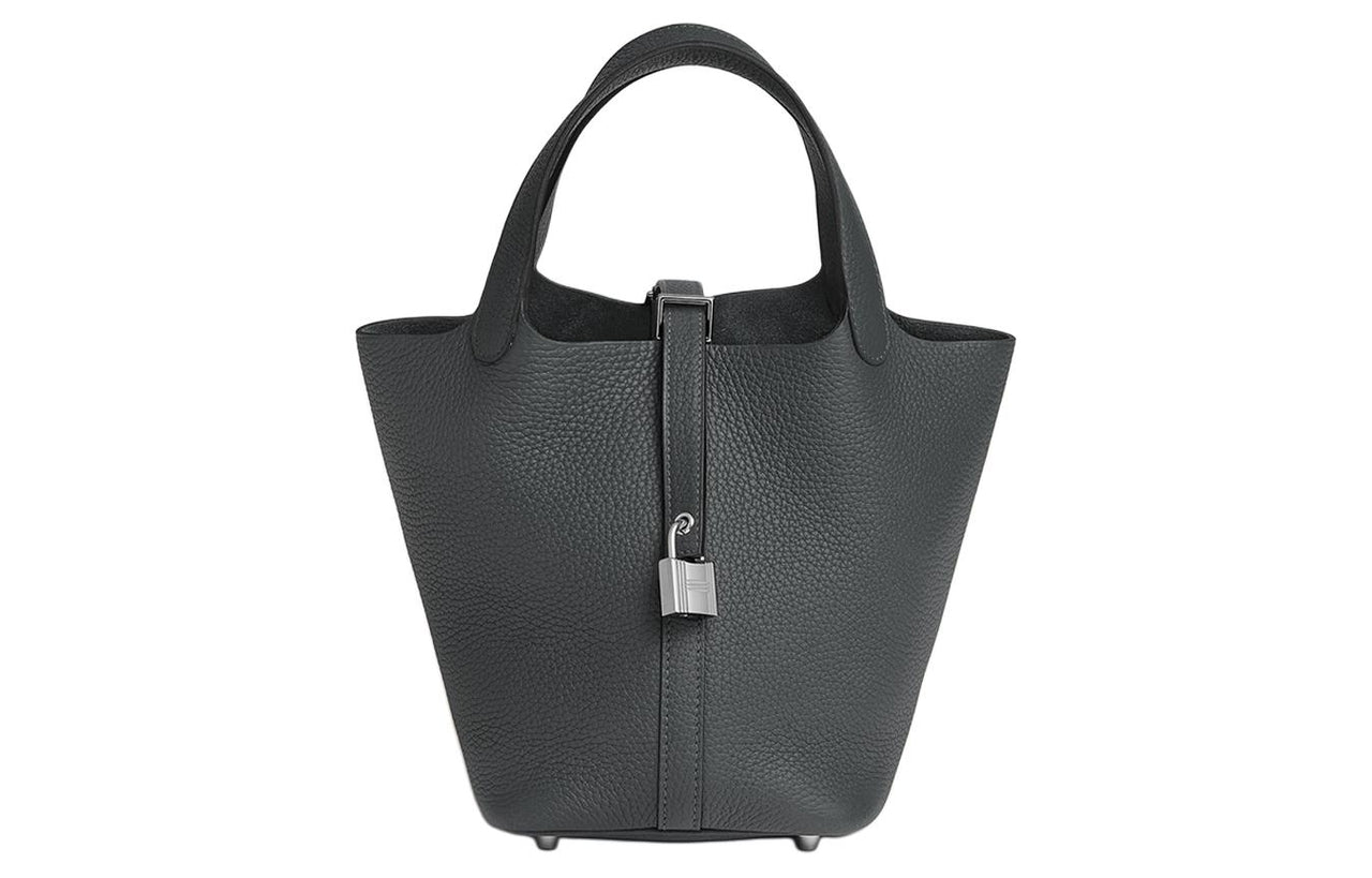 HERMES Picotin Clemence Bullock Leather Basket Bag Handbag Bucket Bag Women's H0 Misty Gray