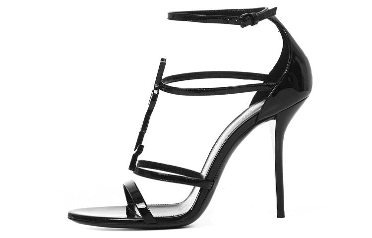 SAINT LAURENT Cassandra Sandal Heels Black Patent Leather Women's