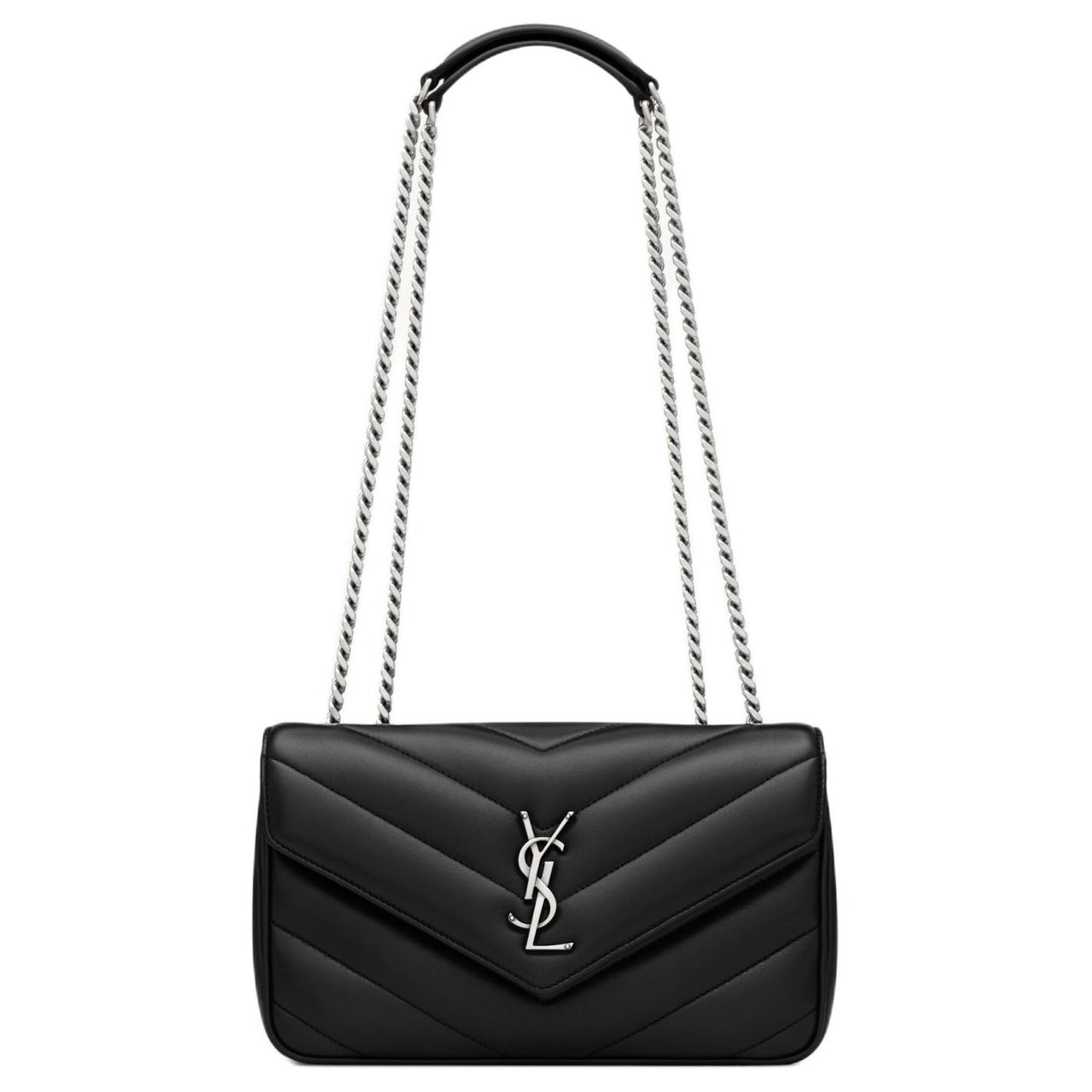 SAINT LAURENT LOULOU Lambskin Shoulder Bag Trumpets Women's Black