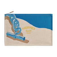 HERMES Cotton Canvas Bag Clutches Women's Sky Blue & Midnight Blue
