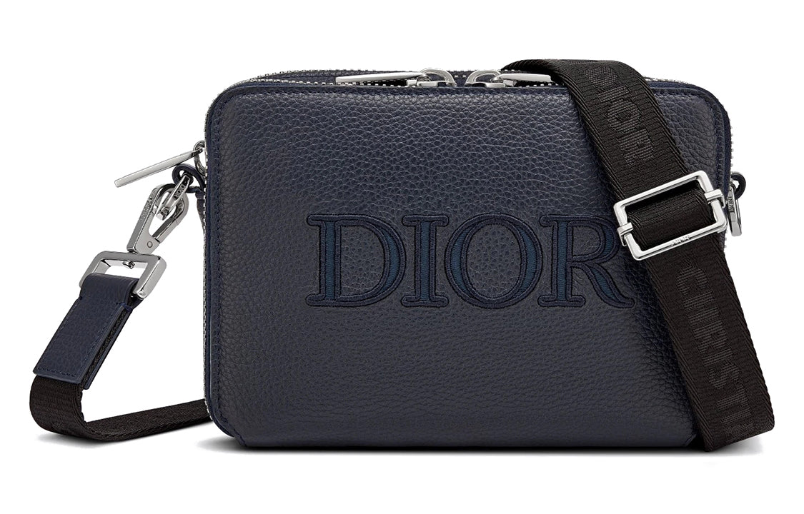 DIOR Grained Calfskin Messenger Bag Crossbody Bag Shoulder Bag Men's Navy