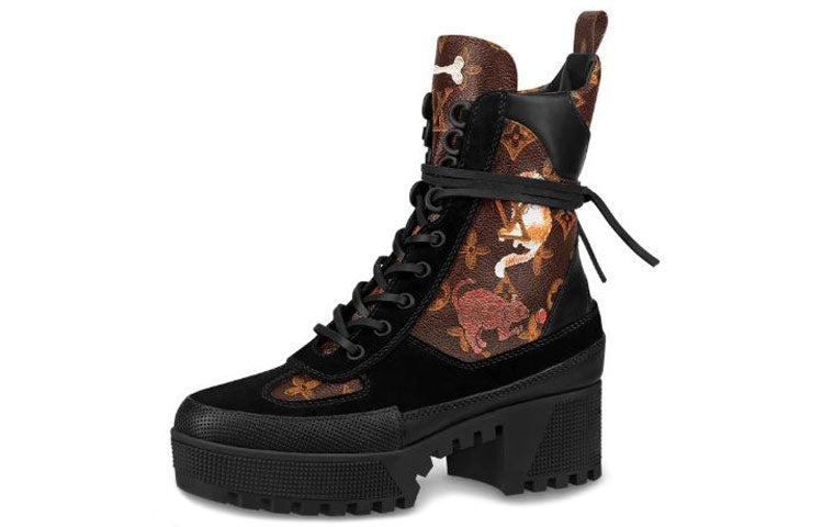 LOUIS VUITTON Lv Laureate Thick Sole Martin Boots Black Brown Women's