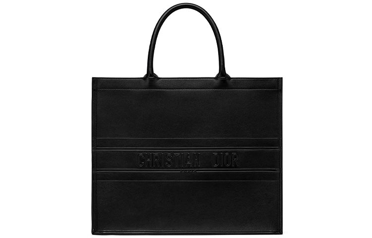 DIOR BookTote Cow Leather Handbag Tote Bag Shopping Bag Handbag Large Size Unisex Black