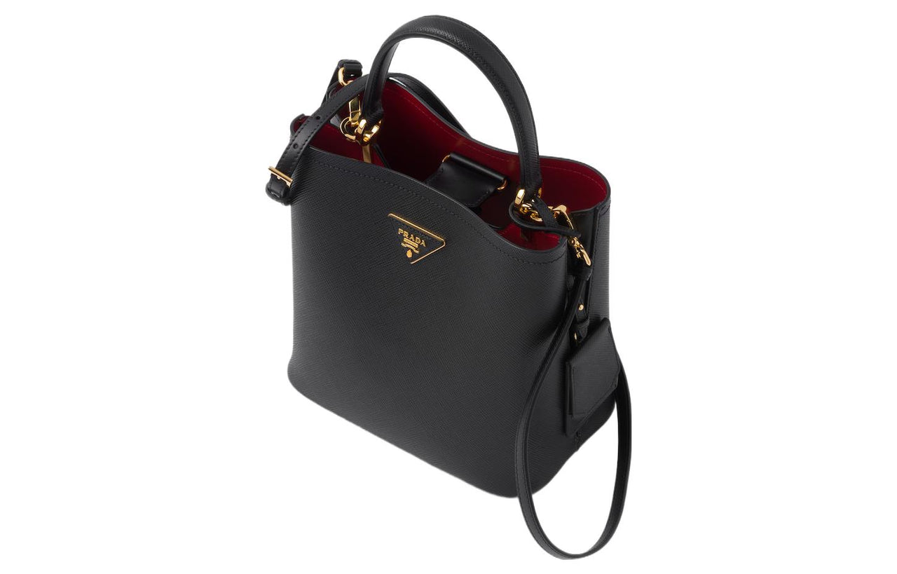 PRADA Cini Leather Handbag Medium Size Women's Black