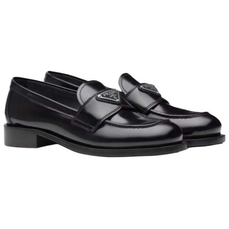 PRADA Logo-plaque Leather Loafers
