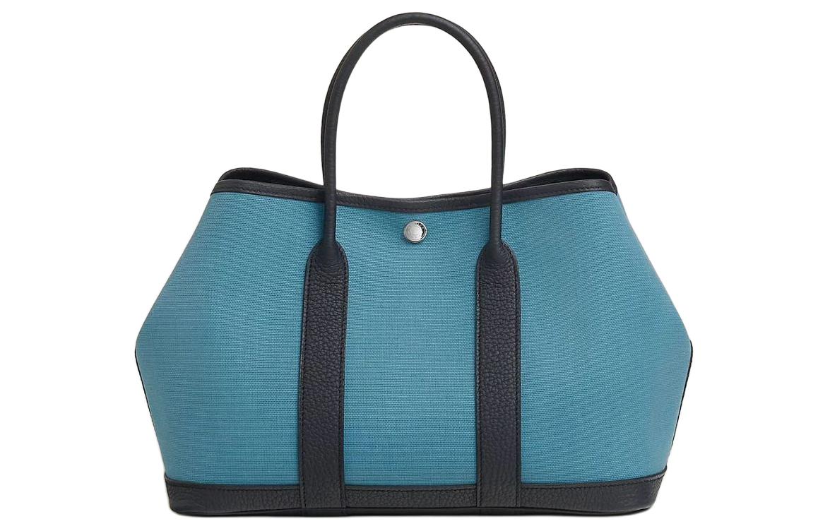 HERMES Garden Party Denim Blue Canvas With Leather Canvas Bag Garden Bag Handbag Unisex Blue