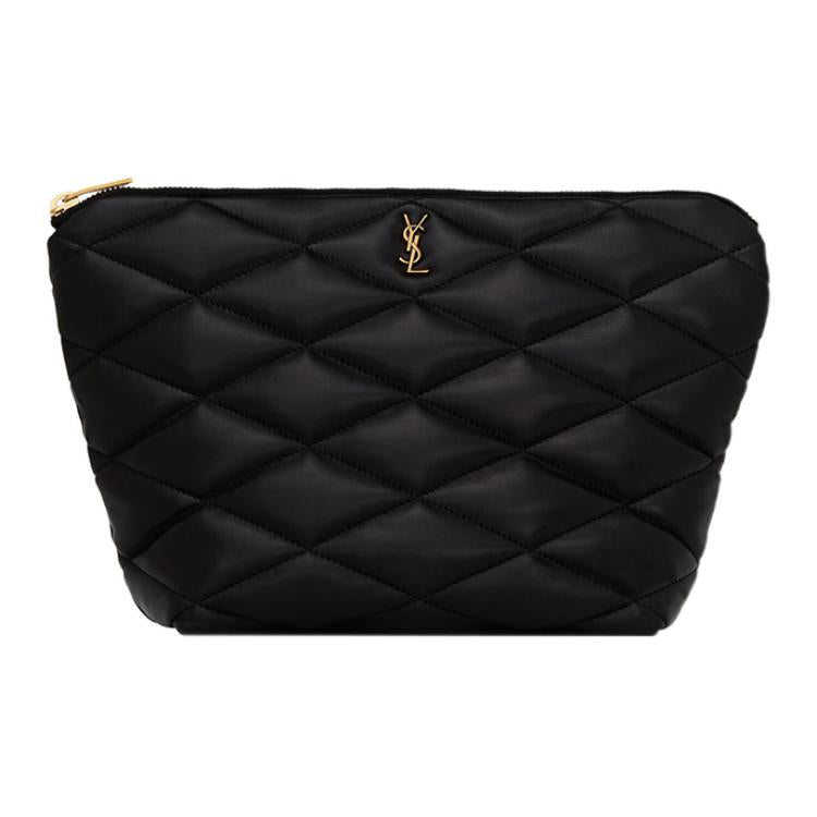 SAINT LAURENT Lambskin Envelope Bag Clutches Medium Size Women's Black